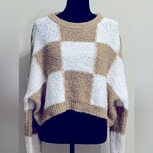 NWOT Gilded Intent Checkered Boxy Cropped Sweater - S